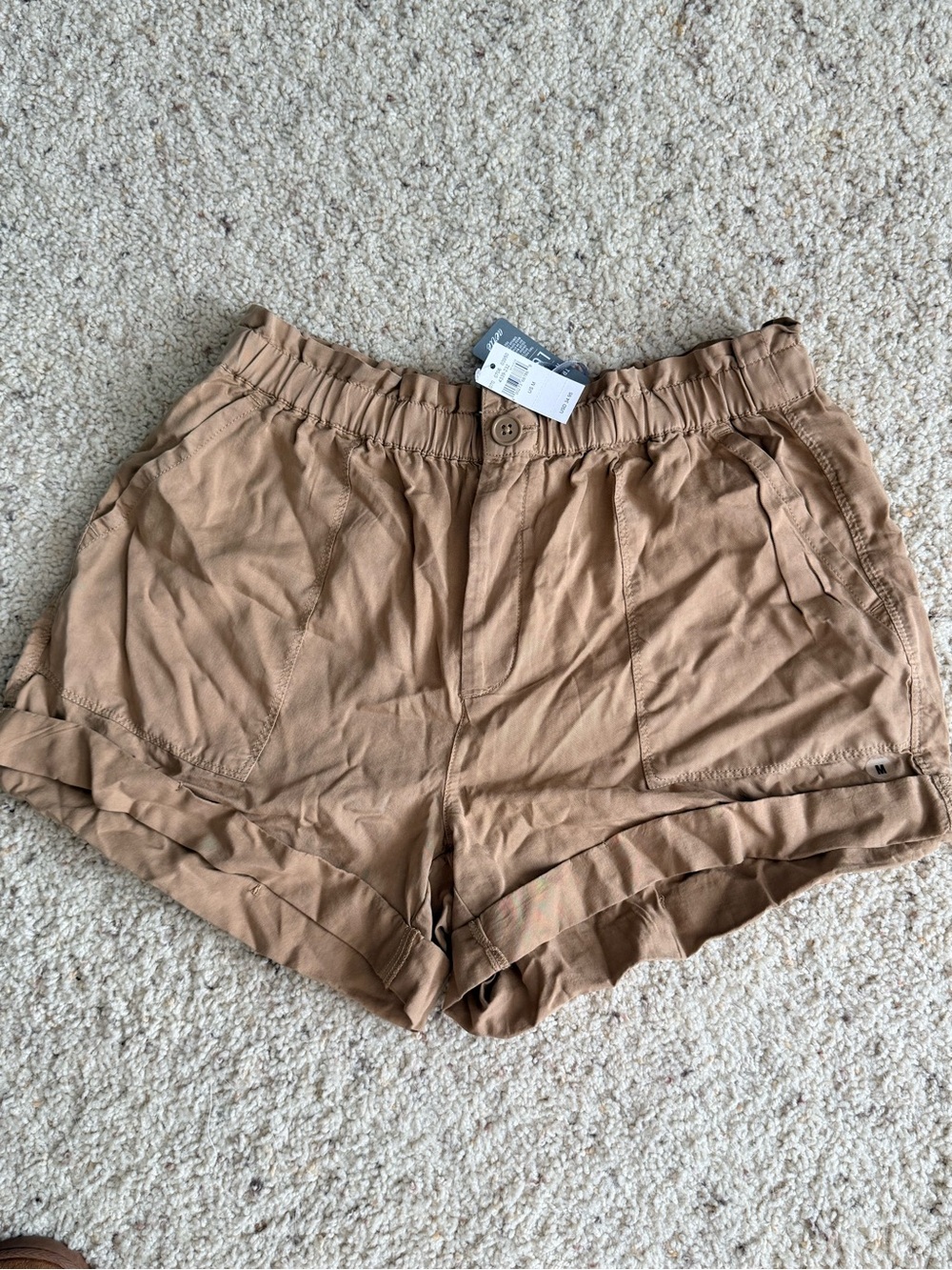 aerie High-Waist Roll-Hem Shorts in Tan